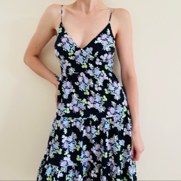 Wild Fable Black Floral Sleeveless Slip Midi Dress - Picture 2 of 7
